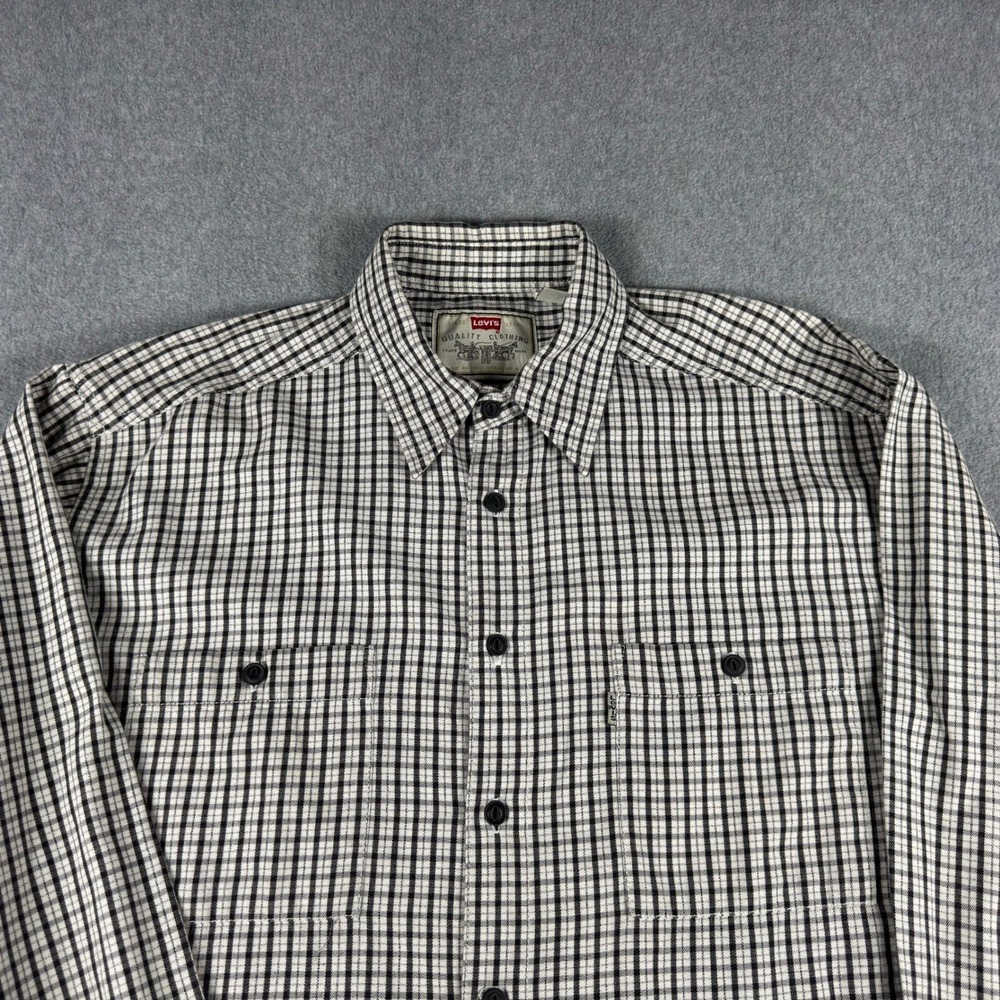 VTG Levi's Red Tab Shirt Mens L White Black Plaid Long Sleeve